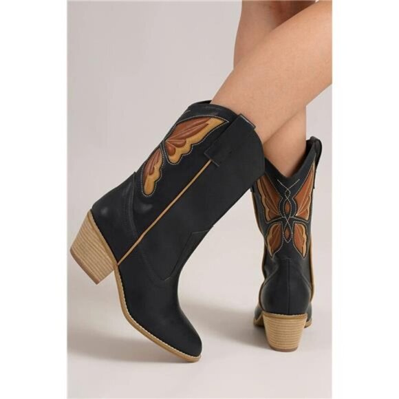 Beast Fashion Butterfly Cut Detail Point Toe Boots - Picture 2 of 7